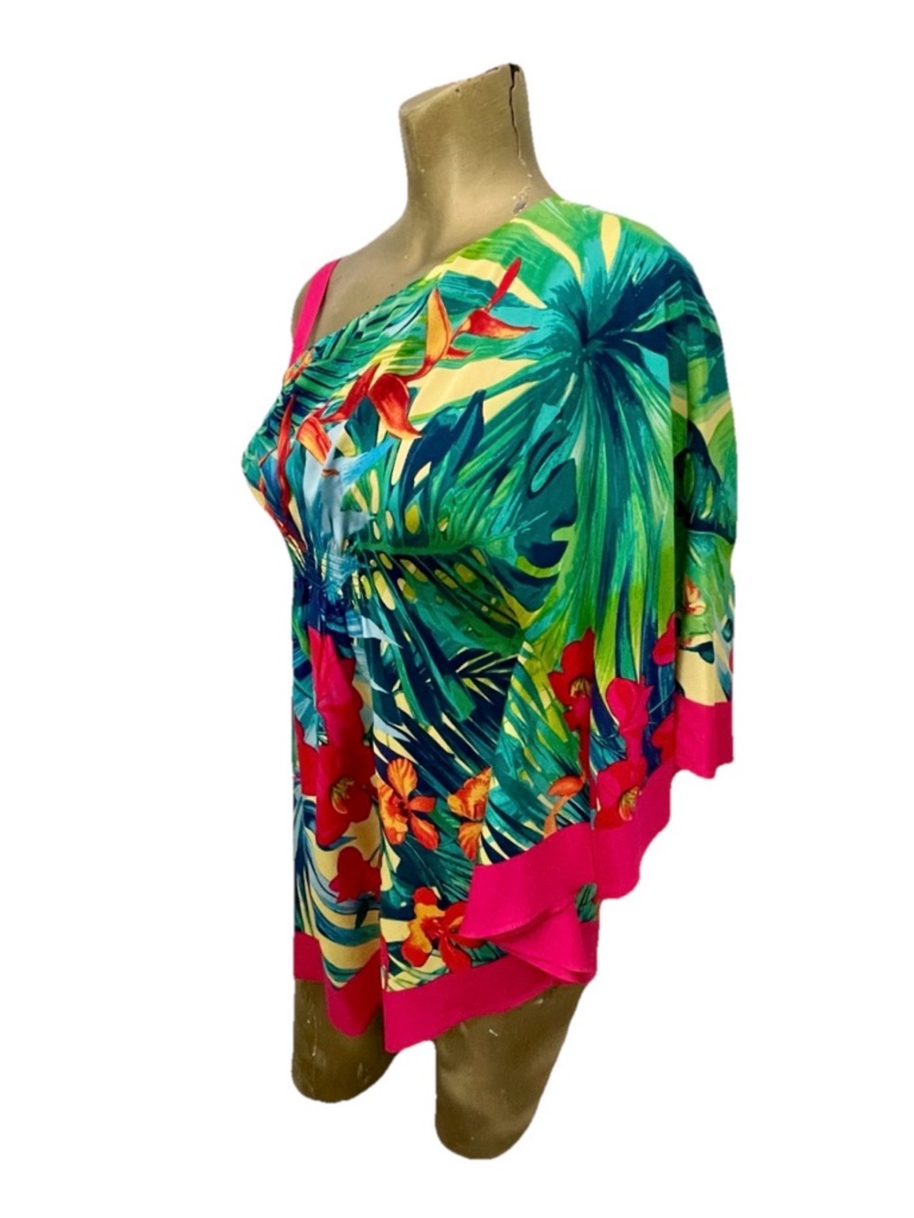 CACHE Tropical Uni Sleeve SILK Blend BLOUSE Size Small - Picture 7 of 9